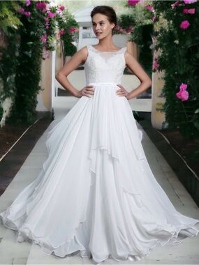 NWT Hebeos White Lace Chiffon A-Line Princess Wedding Gown Plus Size 18W